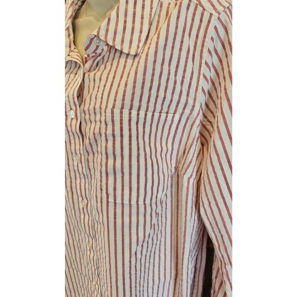 Torrid seersucker red Neutral striped tunic button up long sleeve top 1X career - Picture 5 of 7